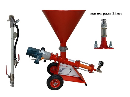 Инъекционный шнековый насос Титан-706-ДШБ, штукатурный пистолет, стальной бункер, шланг 25мм